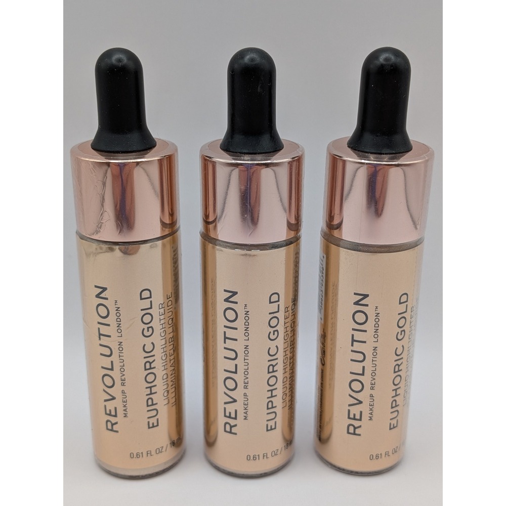 3pc Makeup Revolution Euphoric Gold Liquid Highlighter 0.61oz Illuminator Set